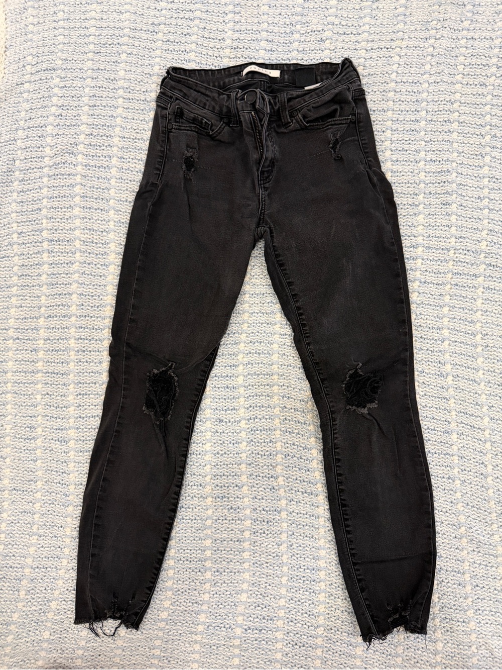 eunina Black Distressed Skinny Jeans with Knee Rips